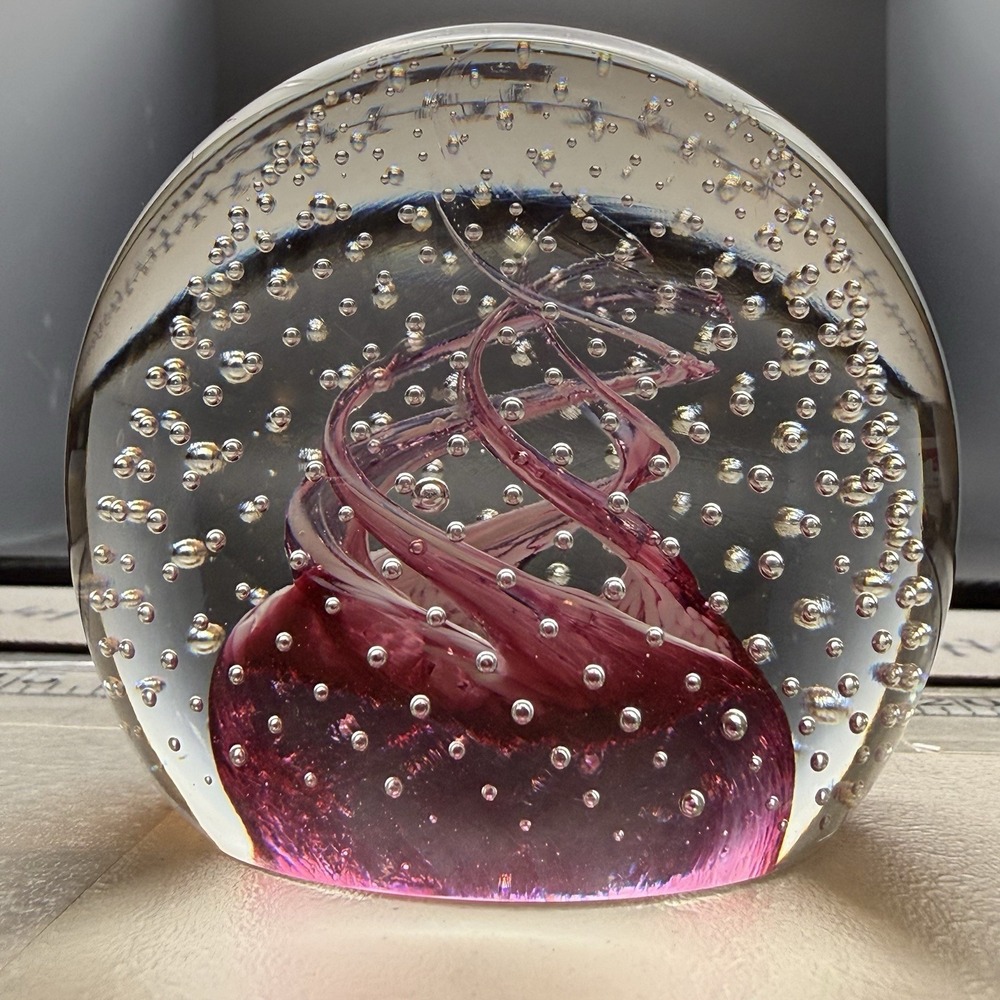 Caithness Cauldron Scotland Pink Ribbon Swirl Glass Paperweight P63758 1982 - Picture 6 of 12
